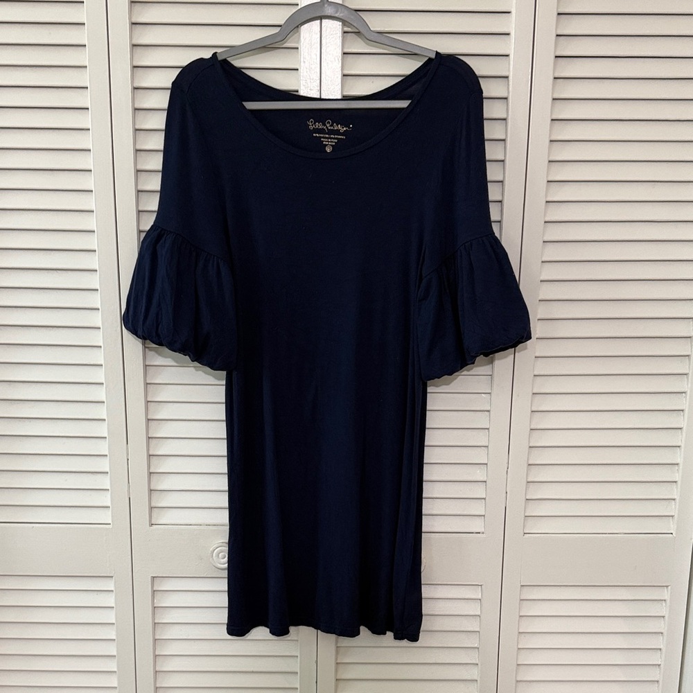 Lilly Pulitzer Navy Blouse with Ruffled Sleeves